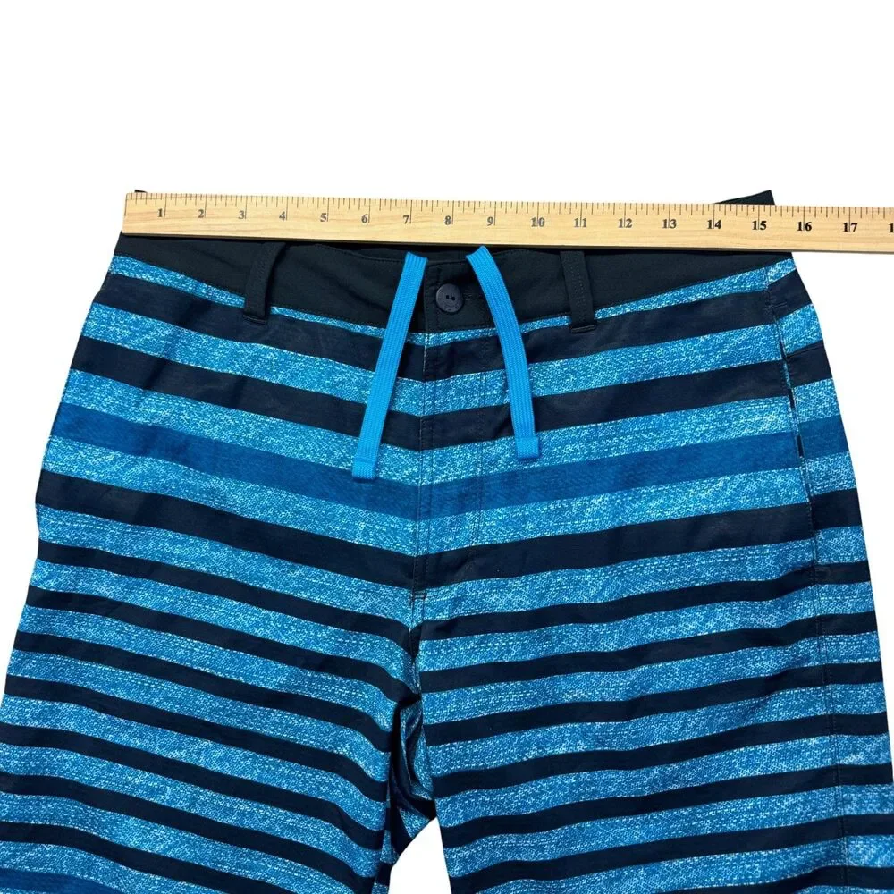 The North Face Shorts Men's 30 Blue Hybrid Striped Hidden Drawstring Lightweight